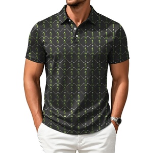 ZITY Mens Golf Shirts Short Sleeve Print Moisture Wicking Polo Shirt(Black Green Golf)