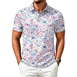 ZITY Mens Golf Shirts Short Sleeve Print Moisture Wicking Polo Shirt(Blue Pink Splatters Paint)