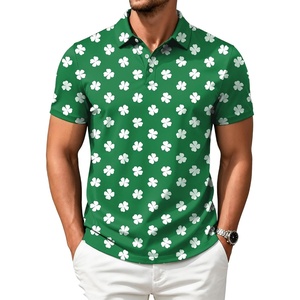 ZITY Mens Golf Shirts Short Sleeve Print Moisture Wicking Polo Shirt(Green Clover)