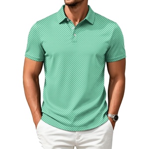 ZITY Mens Golf Shirts Short Sleeve Print Moisture Wicking Polo Shirt(Green Wave Point)