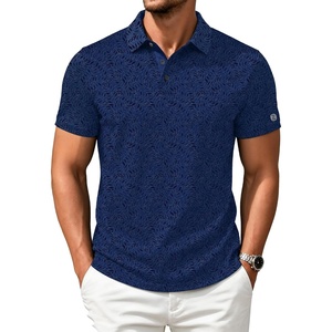 ZITY Mens Golf Shirts Short Sleeve Print Moisture Wicking Polo Shirt(Navy Blue Leaves)