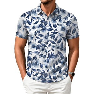 ZITY Mens Golf Shirts Short Sleeve Print Moisture Wicking Polo Shirt(Navy Staining Plants)