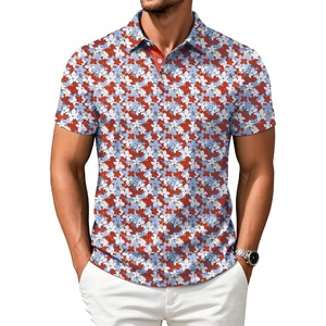 ZITY Mens Golf Shirts Short Sleeve Print Moisture Wicking Polo Shirt(Red Maple Leaf)