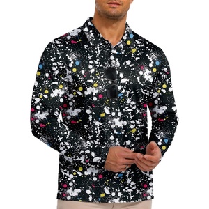 ZITY Mens Long Sleeve Golf Shirts Print Polo Shirts UPF 50+ Sun Shirts(Black Digital Print)