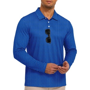 ZITY Mens Long Sleeve Golf Shirts Print Polo Shirts UPF 50+ Sun Shirts(Deep Sea Blue Fish)