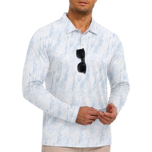 ZITY Mens Long Sleeve Golf Shirts Print Polo Shirts UPF 50+ Sun Shirts(Grayish White Ripples)