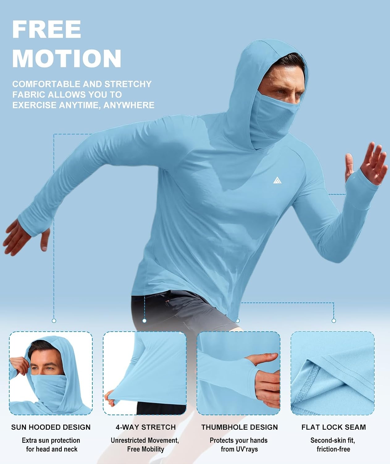 image:imageHooded Shirts for Men with Mask Fishing Hoodies UPF 50Light Blue