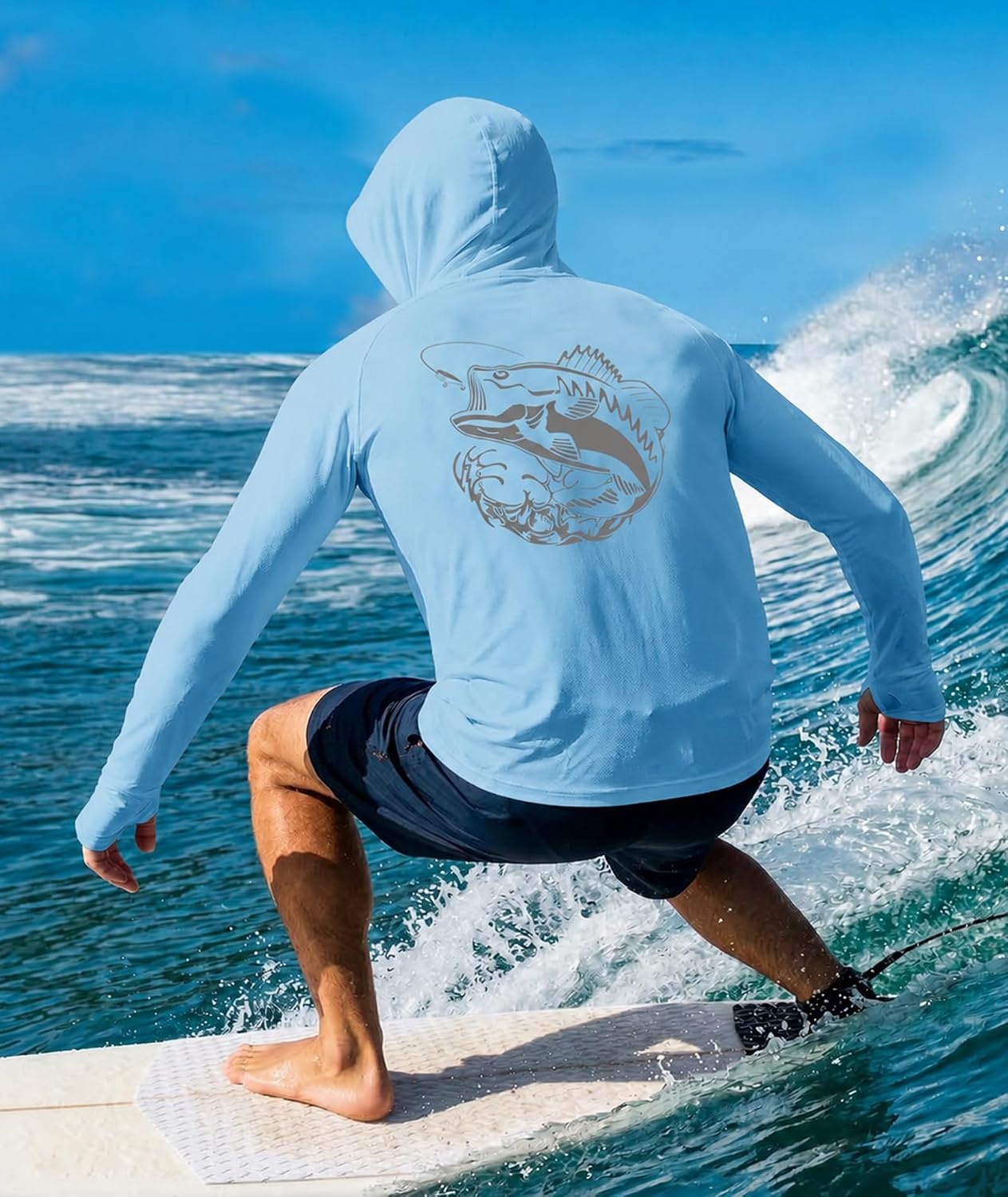 image:imageHooded Shirts for Men with Mask Fishing Hoodies UPF 50Light Blue