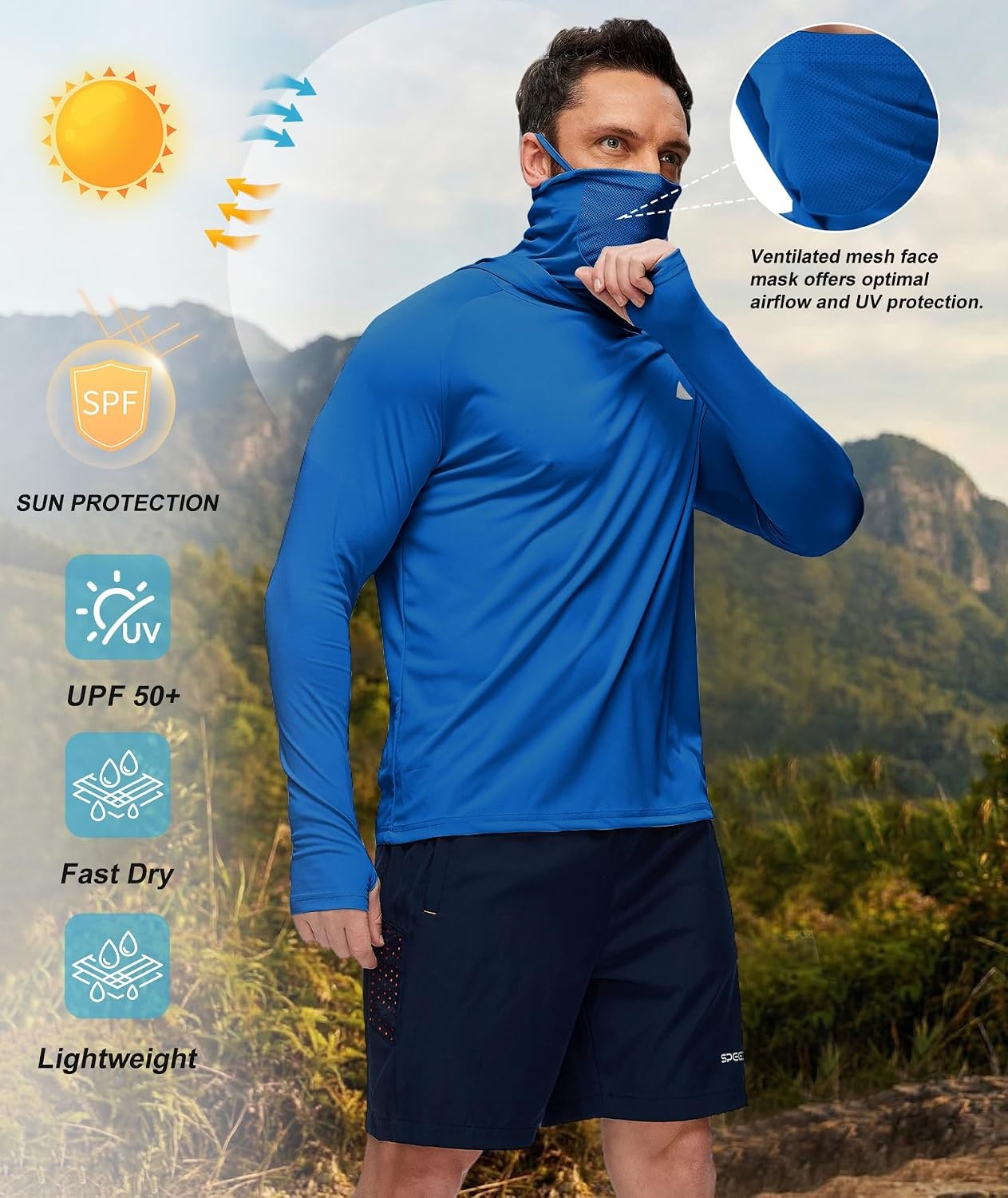 image:imageHooded Shirts for Men with Mask Fishing Hoodies UPF 50Sky Blue