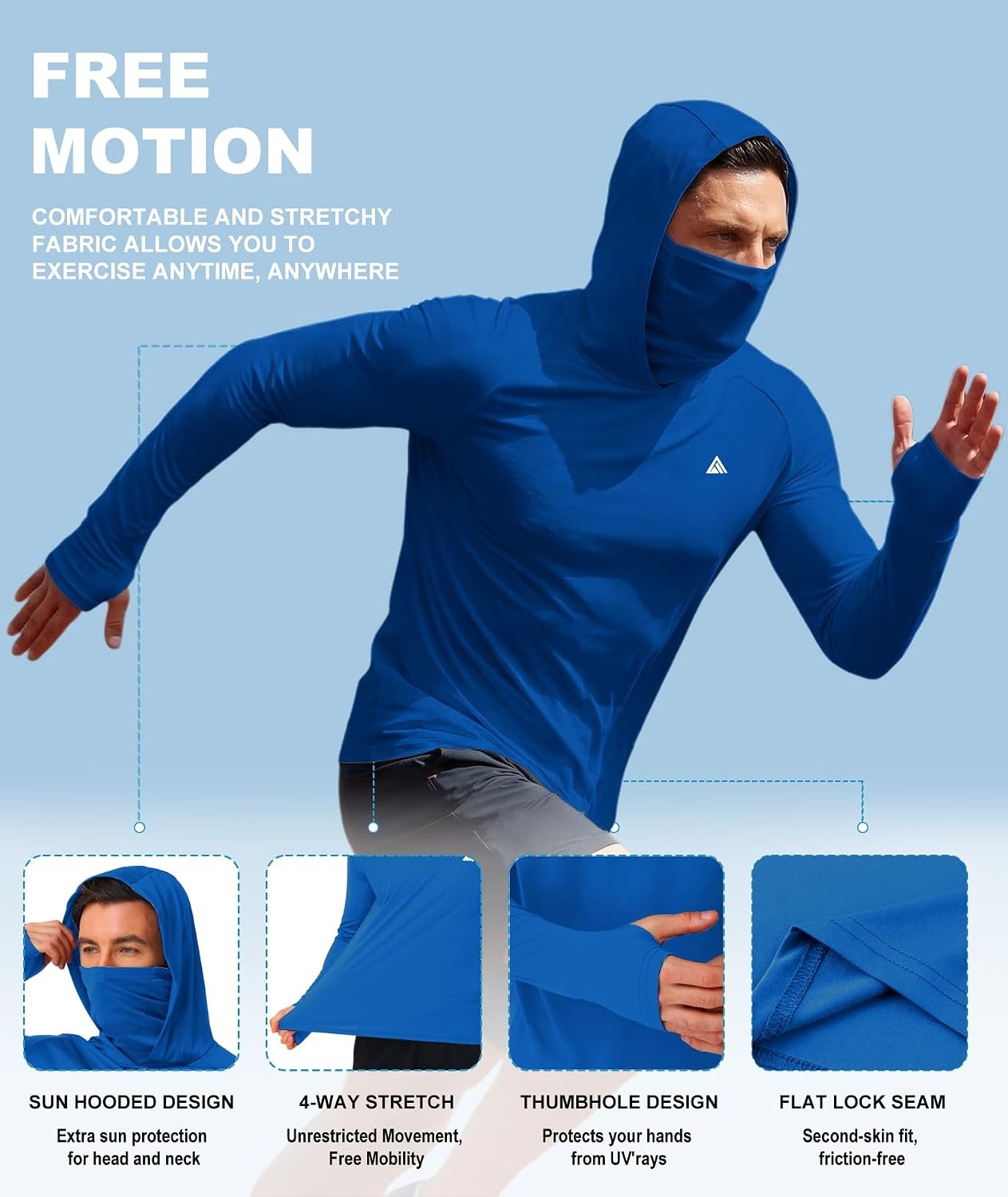 image:imageHooded Shirts for Men with Mask Fishing Hoodies UPF 50Sky Blue