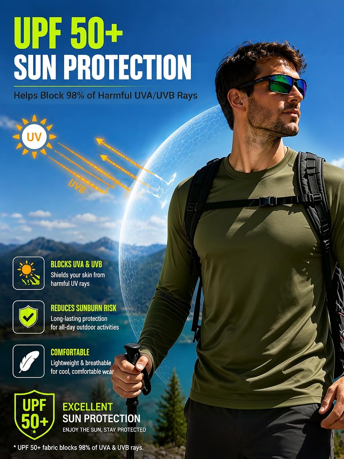 image:imageMens Long Sleeve Tee Shirts Sun Protection Fast Dry3packarmy Green