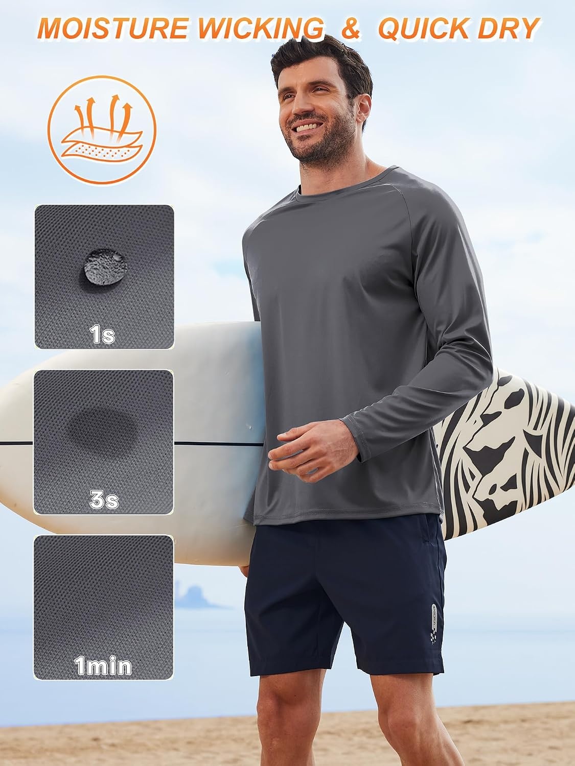image:imageMens Long Sleeve Tee Shirts Sun Protection Fast Dry3packblackWhiteDark Gray