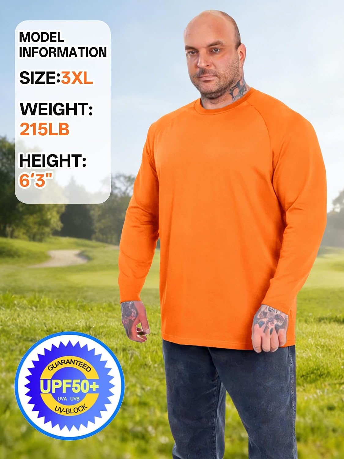 image:imageMens Long Sleeve Tee Shirts Sun Protection Fast Dry3packfluorescent OrangeWhiteLight Gray