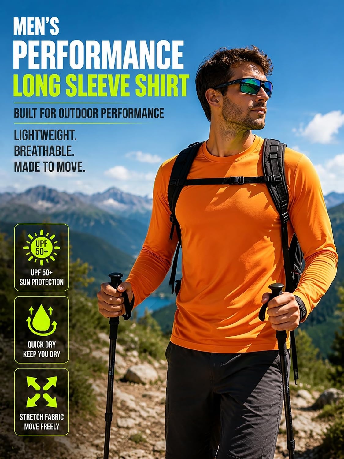 image:imageMens Long Sleeve Tee Shirts Sun Protection Fast Dry3packhunter Orange
