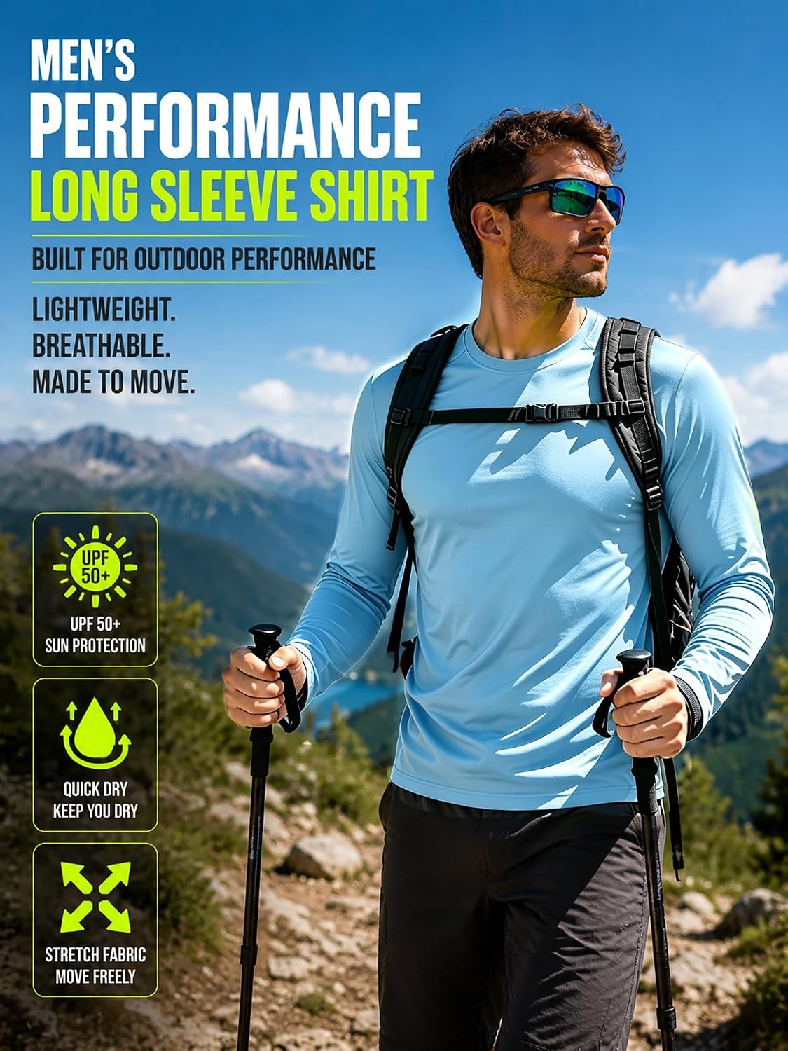 image:imageMens Long Sleeve Tee Shirts Sun Protection Fast Dry3packlight Blue