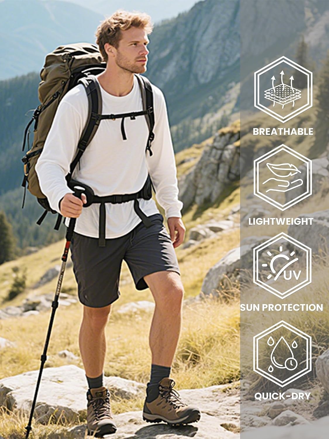 image:imageMens Long Sleeve Tee Shirts Sun Protection Fast Dry3packwhiteLightgrayBlack