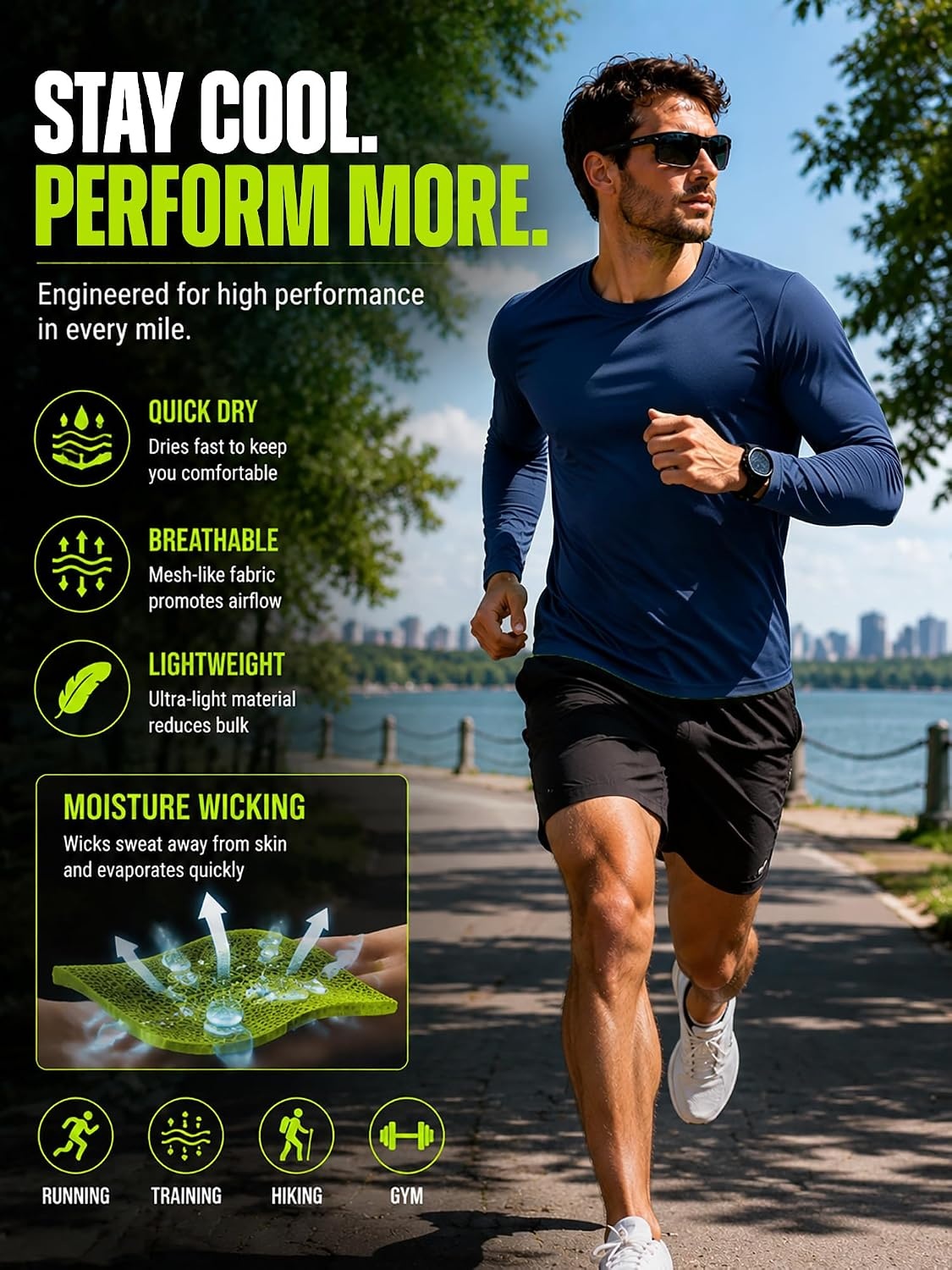 image:imageMens Long Sleeve Tee Shirts Sun Protection Fast Dry6packroyalblueLightblueNeongreenDarkblueLightgrayWhite