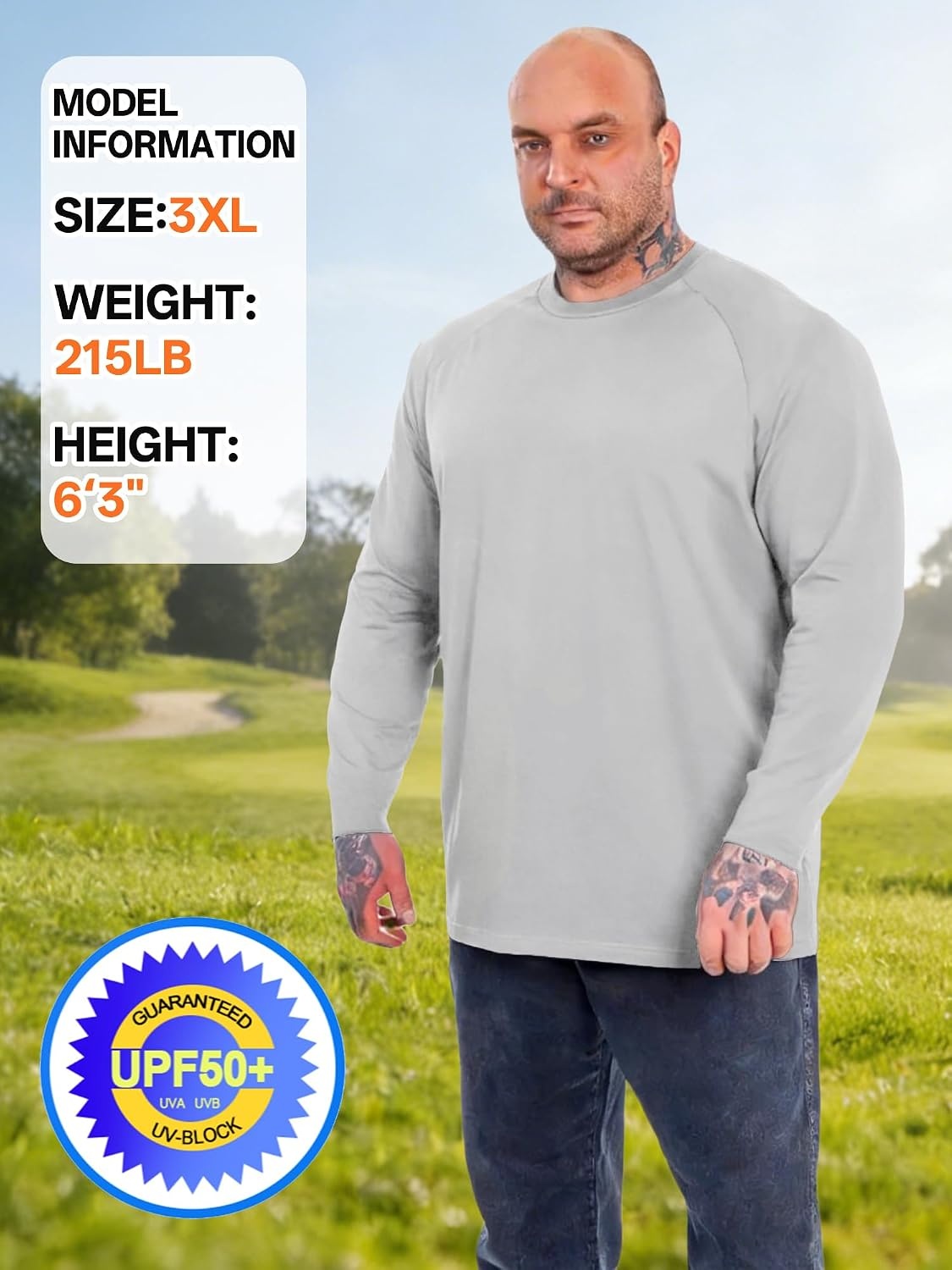 image:imageMens Long Sleeve Tee Shirts Sun Protection Fast DryLightgrayneonorangewhite