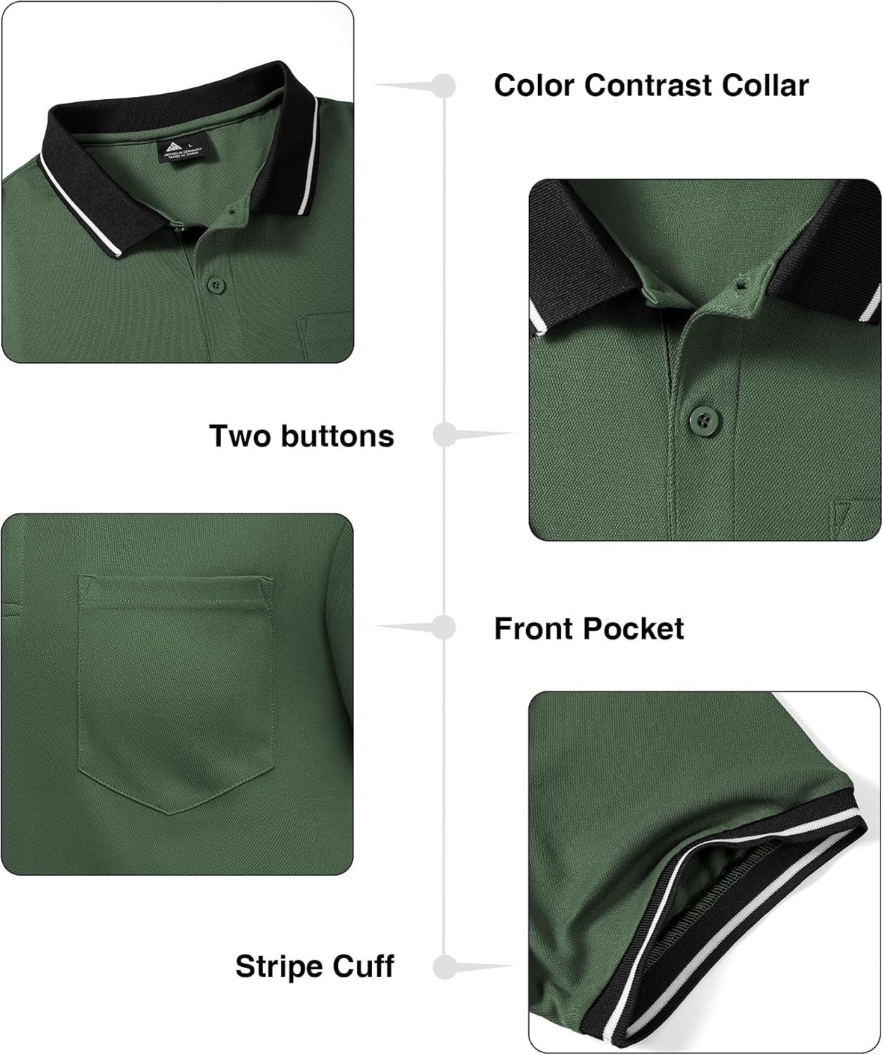 image:imageZITY 3 Pack Men Polo Shirts Short Sleeve Athletic Golf Polos with PocketGrey Green Khaki