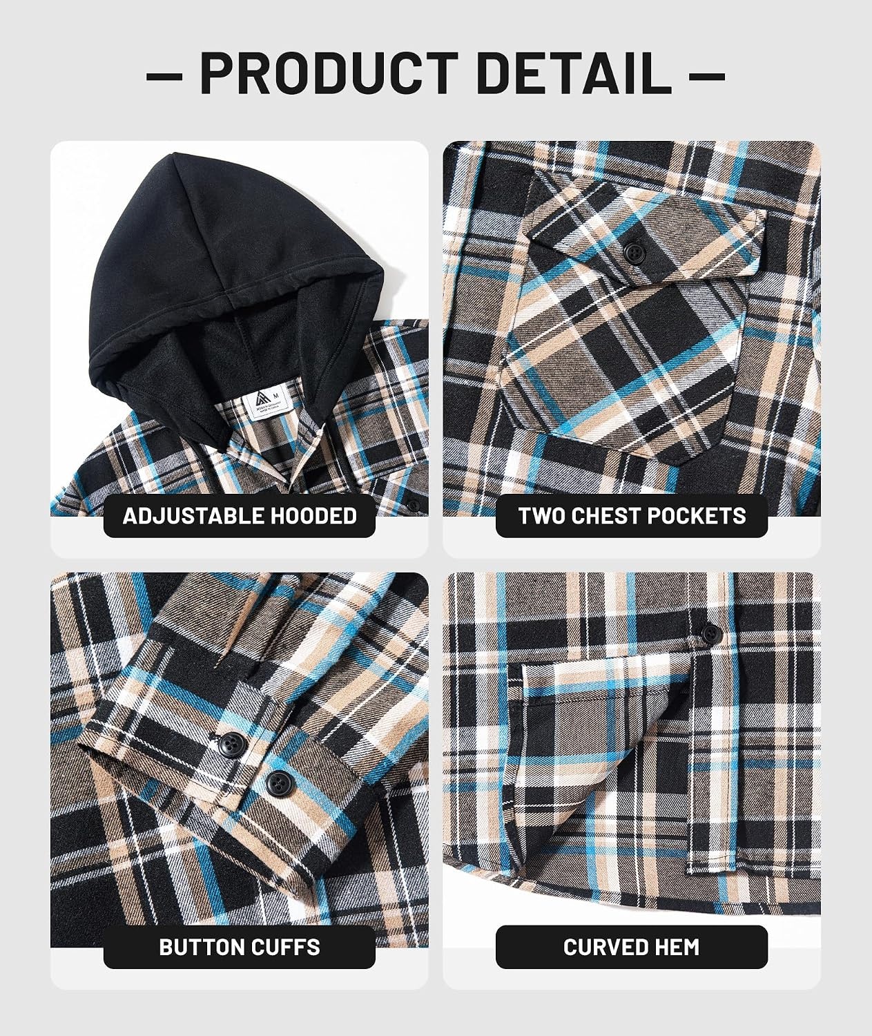 image:imageZITY 3 Pack Mens Flannel Hoodie Shirts Button Down Plaid Shirt Long SleeveDark Blue Beigedark Blue Brownlight Grey Grid