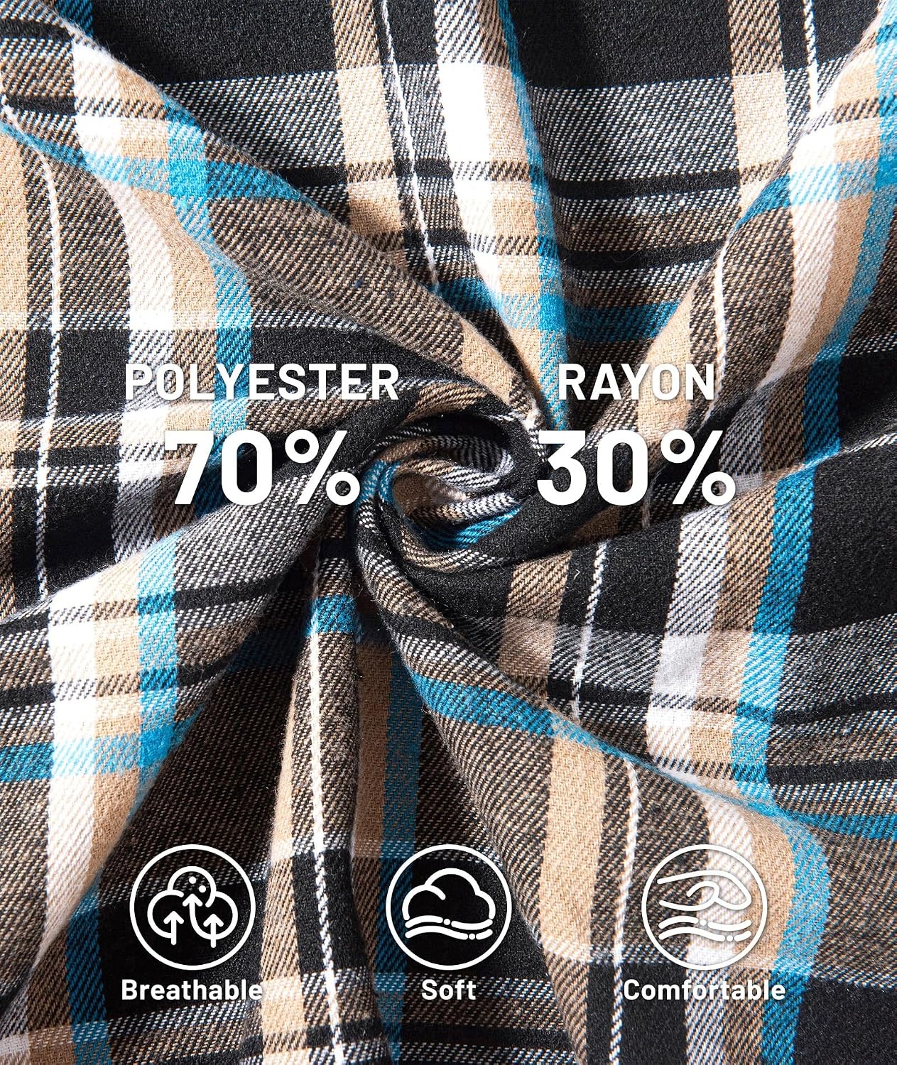 image:imageZITY 3 Pack Mens Flannel Hoodie Shirts Button Down Plaid Shirt Long SleeveDark Blue Beigedark Blue Brownlight Grey Grid