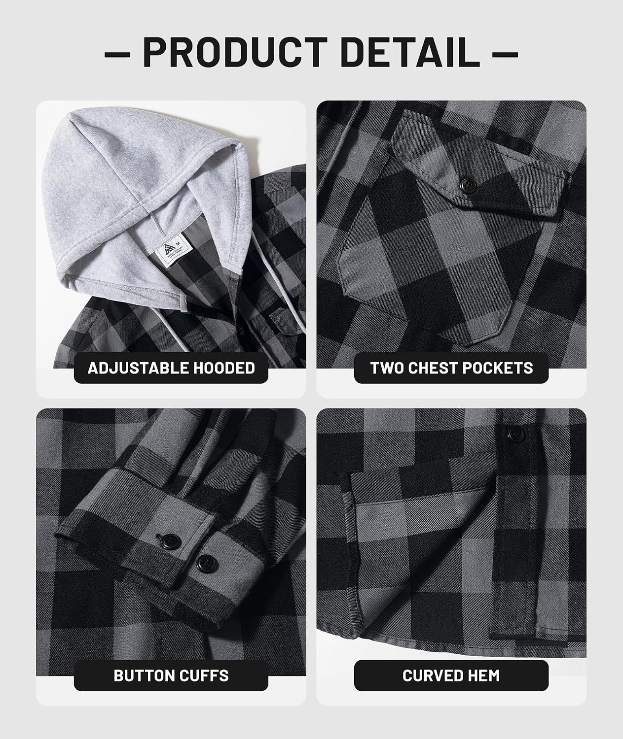 image:imageZITY 3 Pack Mens Flannel Hoodie Shirts Button Down Plaid Shirt Long SleeveDark Graybluered
