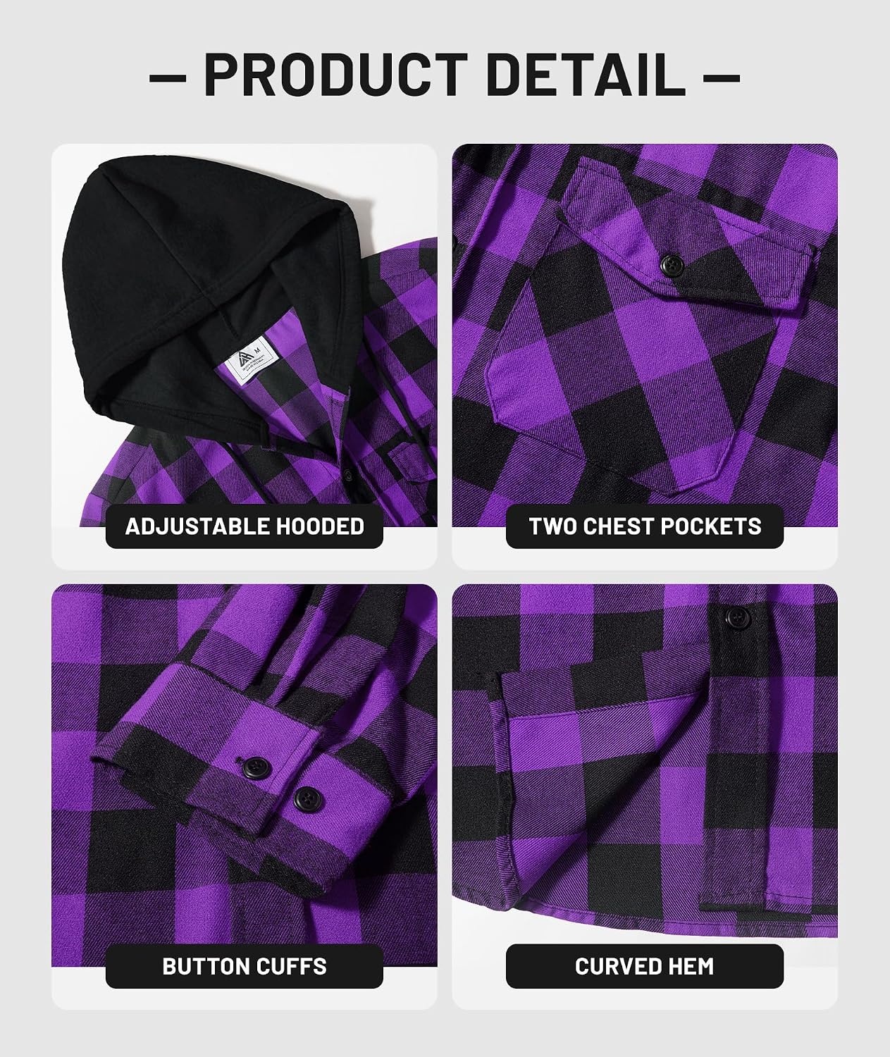 image:imageZITY 3 Pack Mens Flannel Hoodie Shirts Button Down Plaid Shirt Long SleeveOrangepurplenavy Blue
