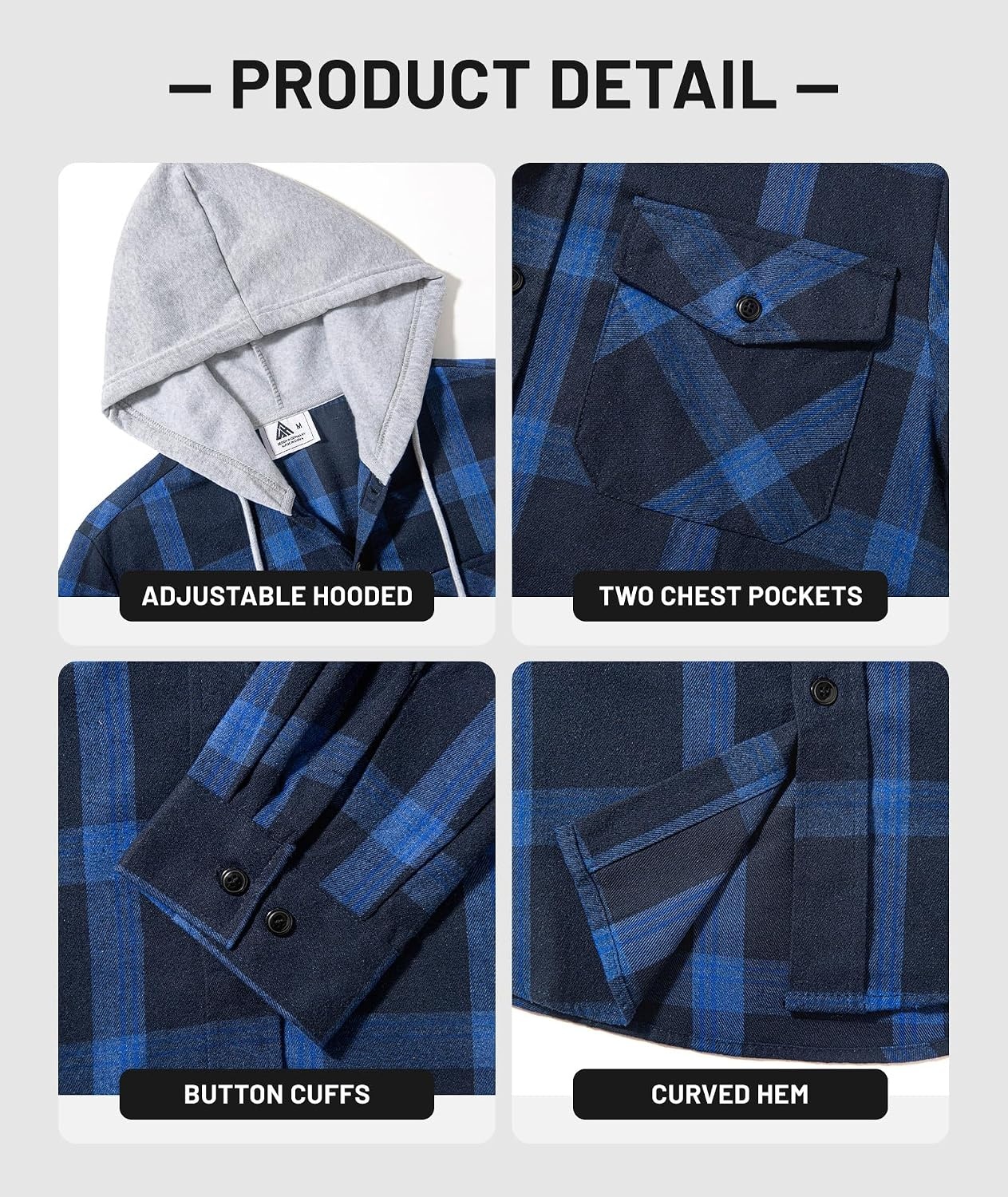 image:imageZITY 3 Pack Mens Flannel Hoodie Shirts Button Down Plaid Shirt Long SleeveRednavy Bluegreen