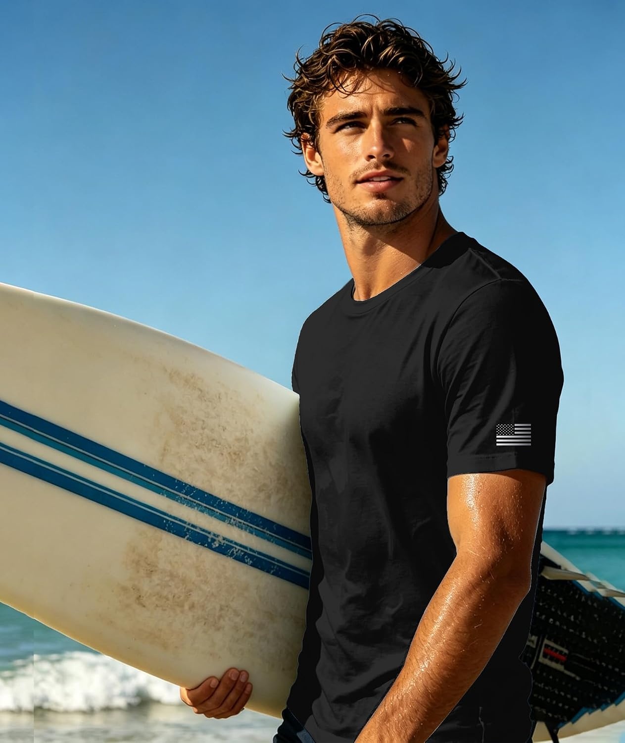 image:imageZITY 3 Pack Mens Swim Shirt UPF 50 Rash Guard Short Sleeve Sun Protection TShirts Fishing Beach Workout ShirtsBlack