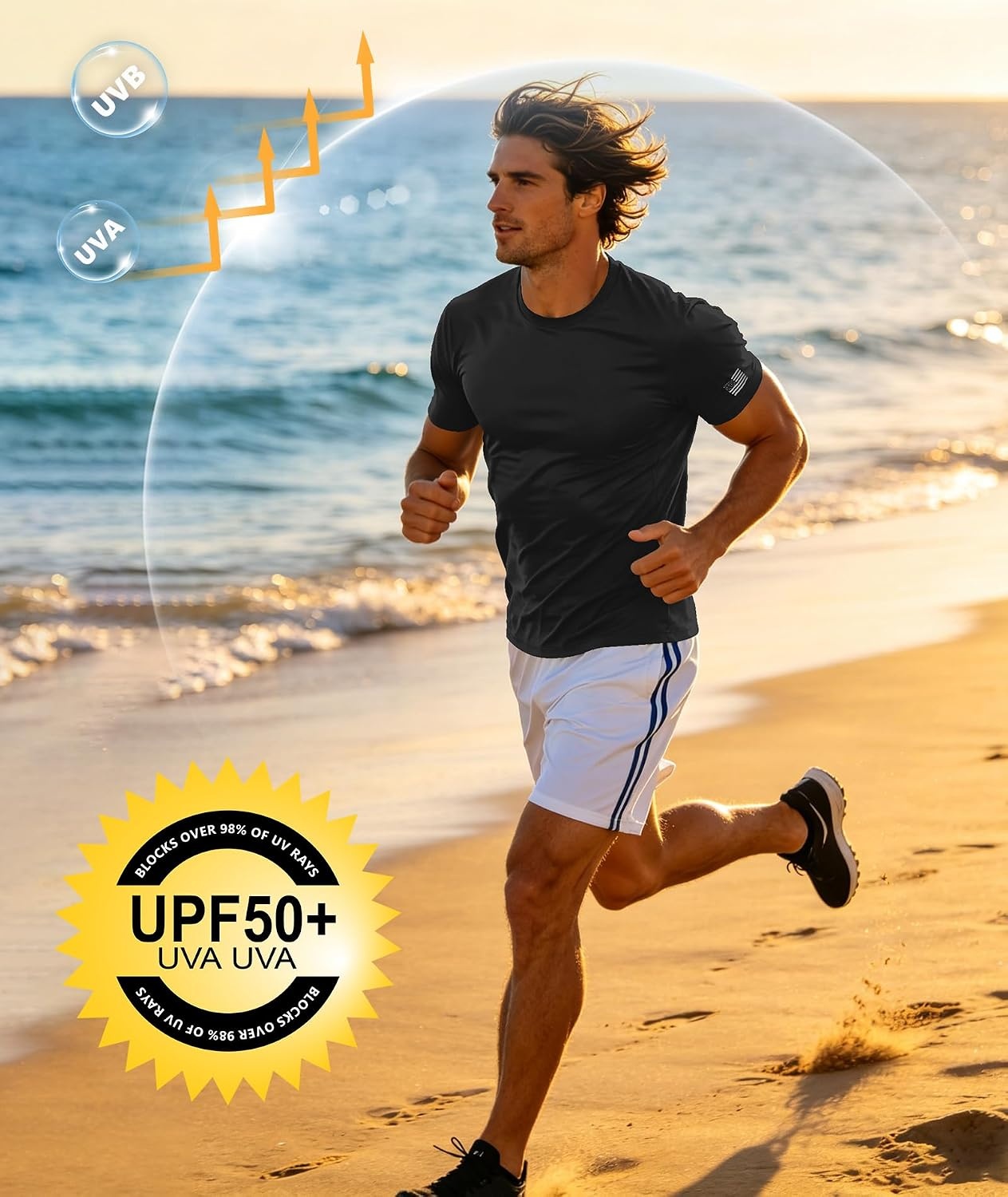 image:imageZITY 3 Pack Mens Swim Shirt UPF 50 Rash Guard Short Sleeve Sun Protection TShirts Fishing Beach Workout ShirtsBlack