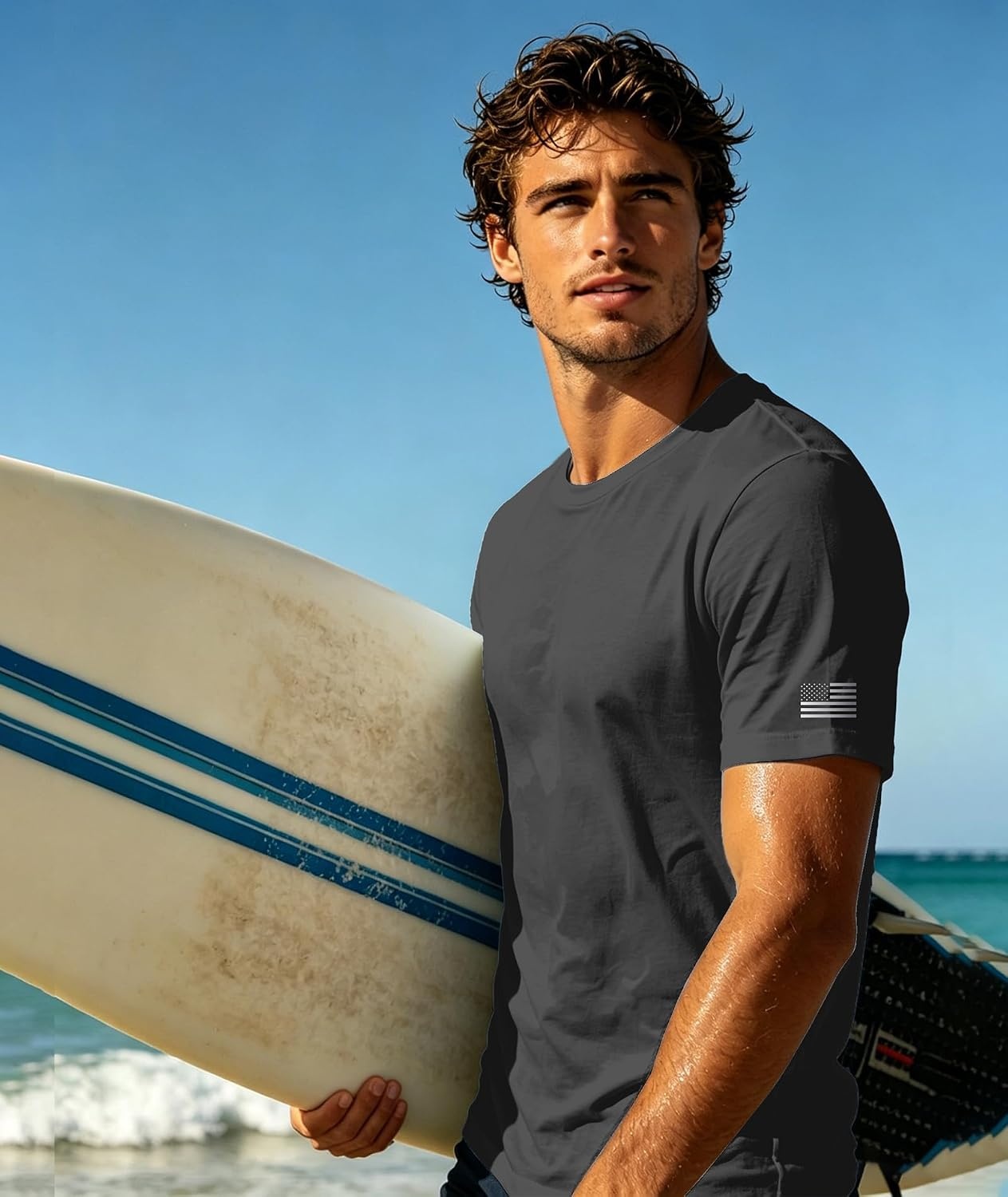 image:imageZITY 3 Pack Mens Swim Shirt UPF 50 Rash Guard Short Sleeve Sun Protection TShirts Fishing Beach Workout ShirtsDark Grey