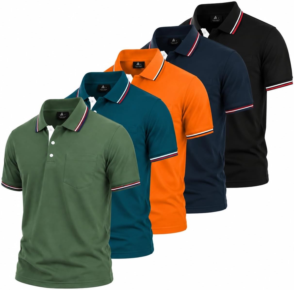image:imageZITY 5 Pack Men Polo Shirts Short Sleeve Athletic Golf Polos with PocketArmygreen Darkblue Orange Navyblue Black
