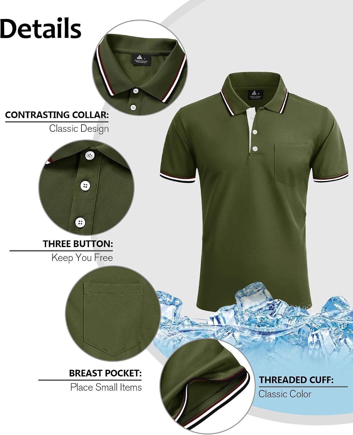 image:imageZITY 5 Pack Men Polo Shirts Short Sleeve Athletic Golf Polos with PocketArmygreen Darkblue Orange Navyblue Black