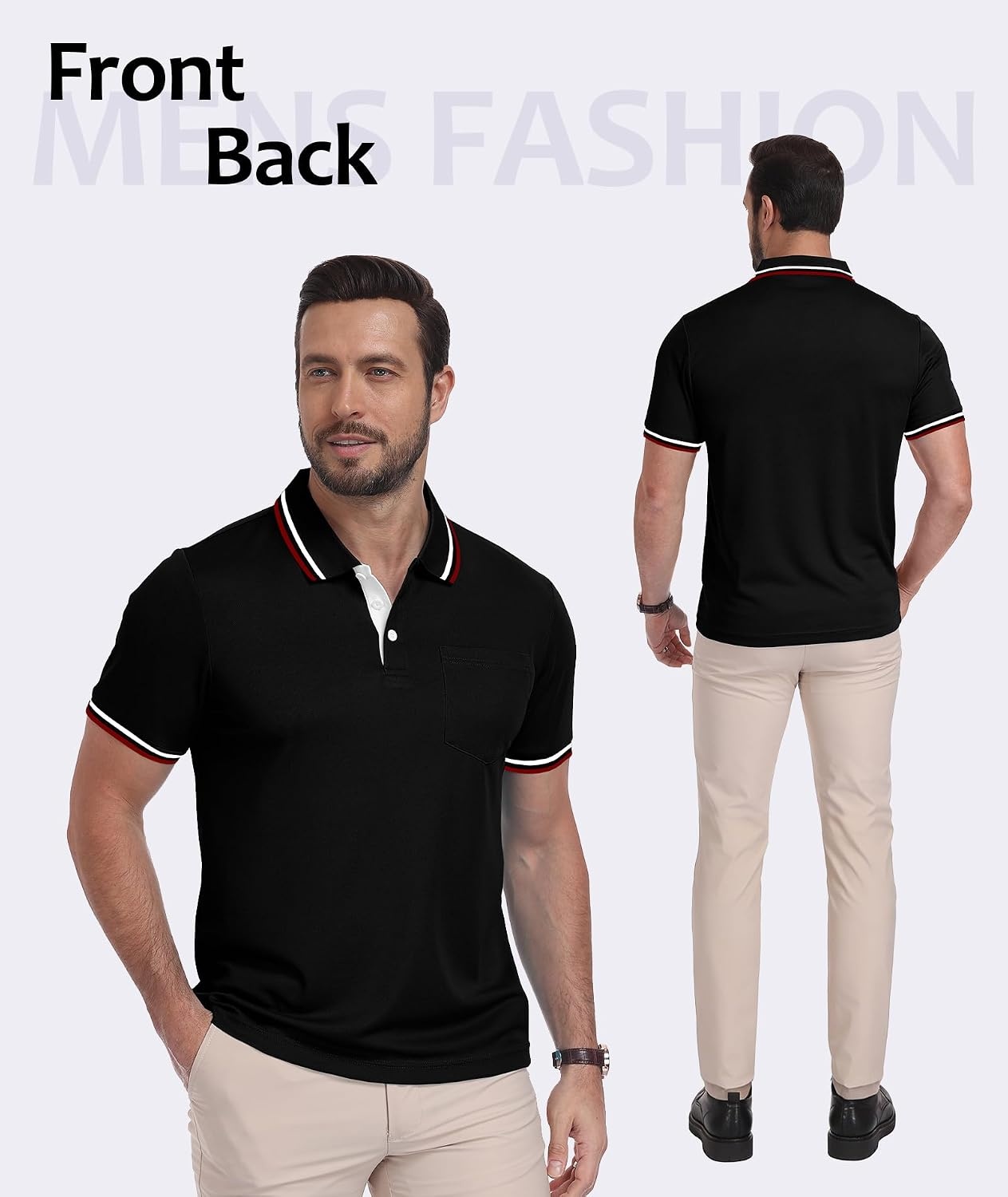 image:imageZITY 5 Pack Men Polo Shirts Short Sleeve Athletic Golf Polos with PocketBlack Black Black Black Black