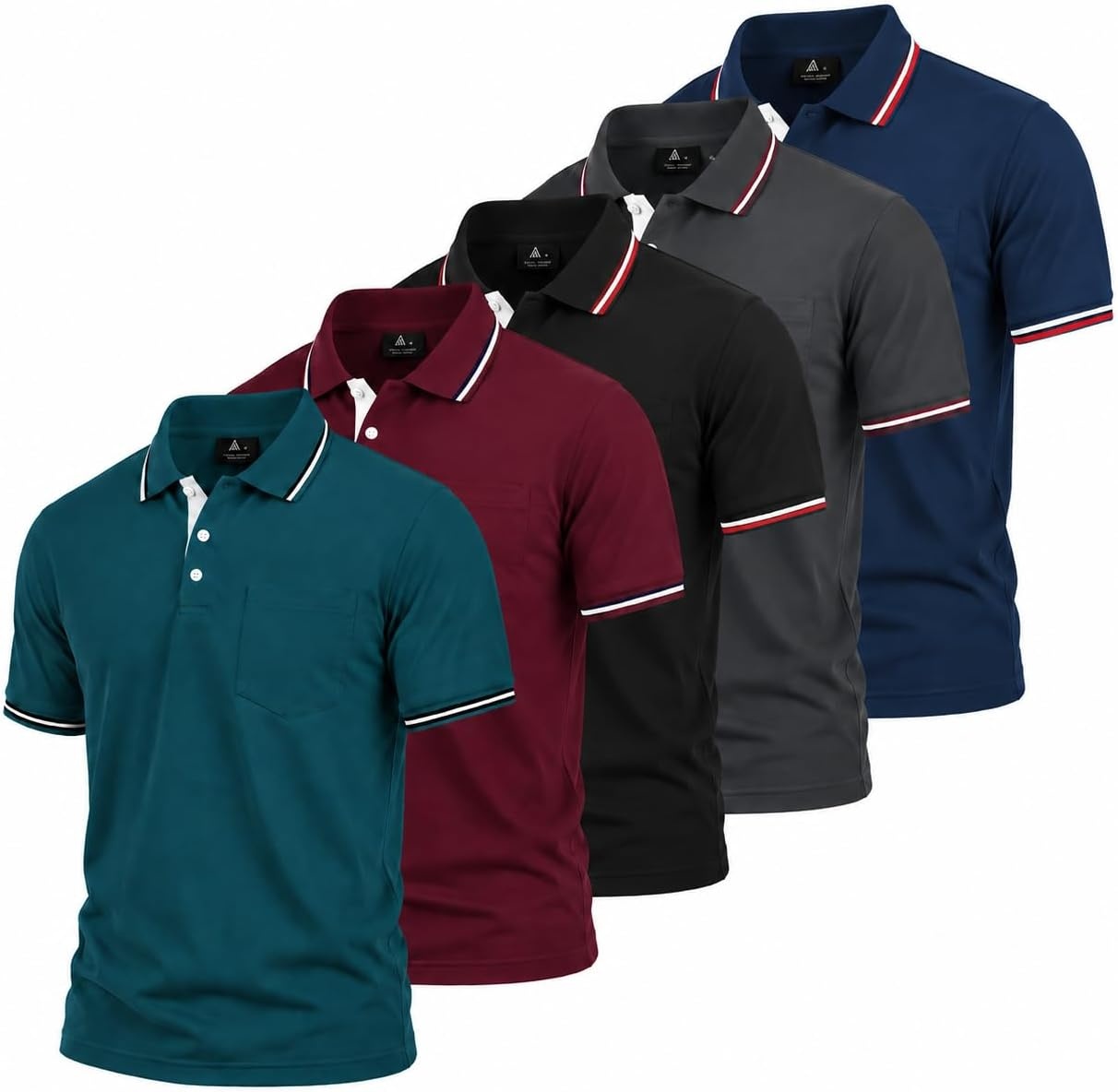 image:imageZITY 5 Pack Men Polo Shirts Short Sleeve Athletic Golf Polos with PocketBlack Darkblue Winered Darkgray Navyblue
