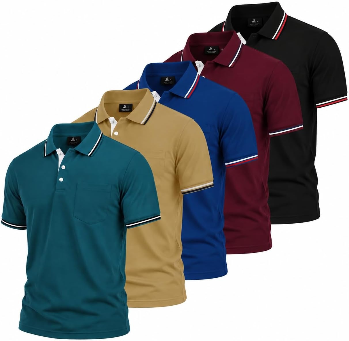 image:imageZITY 5 Pack Men Polo Shirts Short Sleeve Athletic Golf Polos with PocketDarkblue Khaki Blue Winered Black