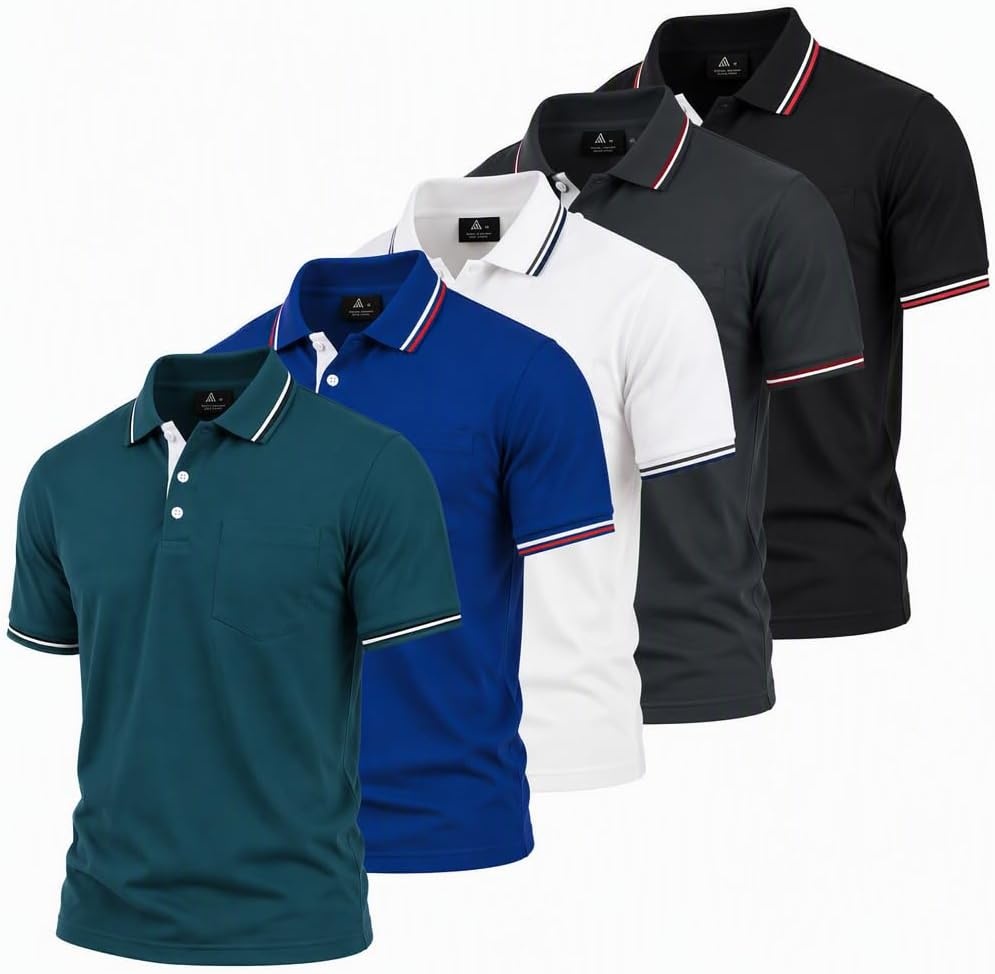 image:imageZITY 5 Pack Men Polo Shirts Short Sleeve Athletic Golf Polos with PocketDarkblue Sapphireblue White Darkgray Black
