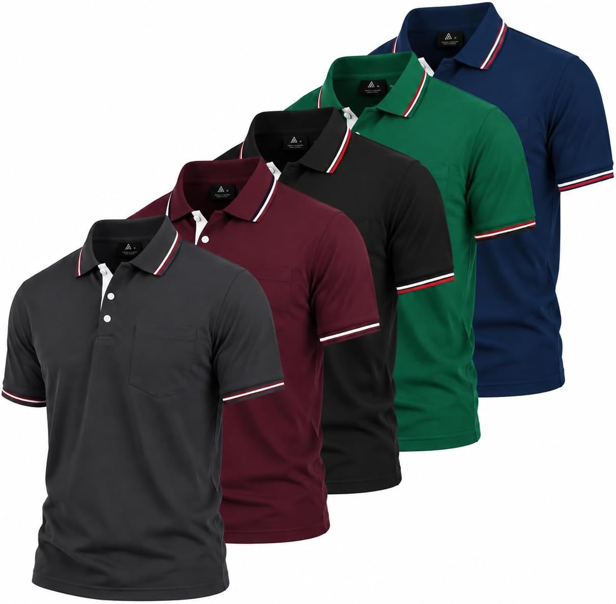 image:imageZITY 5 Pack Men Polo Shirts Short Sleeve Athletic Golf Polos with PocketDarkgrey Winered Black Green Navy