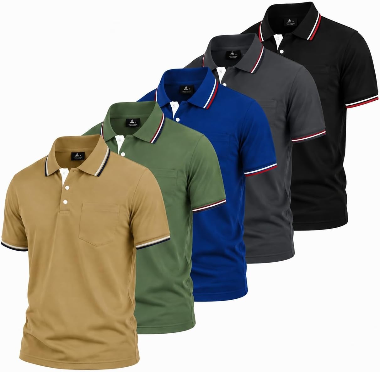 image:imageZITY 5 Pack Men Polo Shirts Short Sleeve Athletic Golf Polos with PocketKhaki Armygreen Sapphireblue Darkgray Black