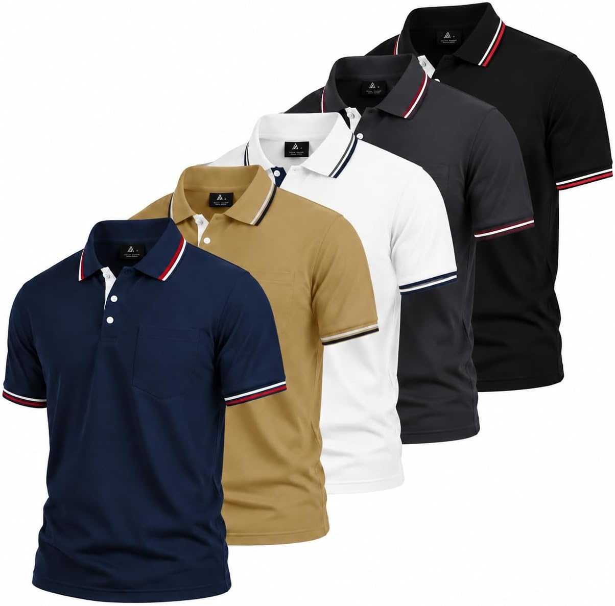 image:imageZITY 5 Pack Men Polo Shirts Short Sleeve Athletic Golf Polos with PocketNavy Khaki White Darkgrey Black