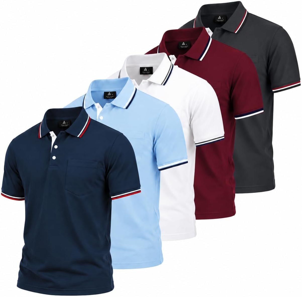 image:imageZITY 5 Pack Men Polo Shirts Short Sleeve Athletic Golf Polos with PocketNavy Moonblue White Winered Darkgrey