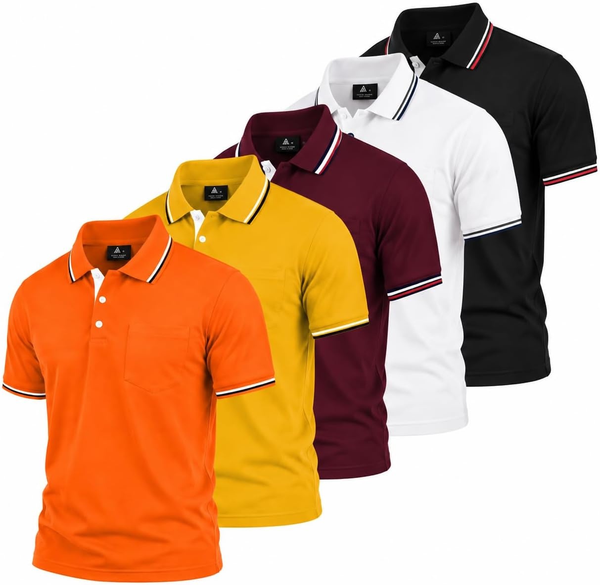 image:imageZITY 5 Pack Men Polo Shirts Short Sleeve Athletic Golf Polos with PocketOrange Yellow Winered White Black