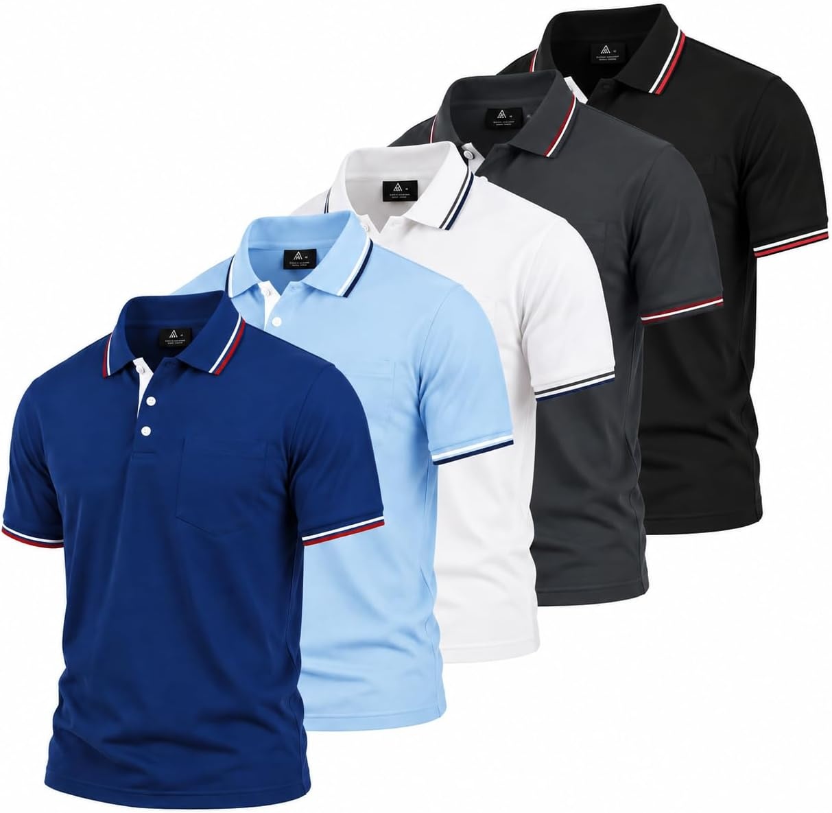 image:imageZITY 5 Pack Men Polo Shirts Short Sleeve Athletic Golf Polos with PocketSapphireblue Moonblue White Darkgray Black
