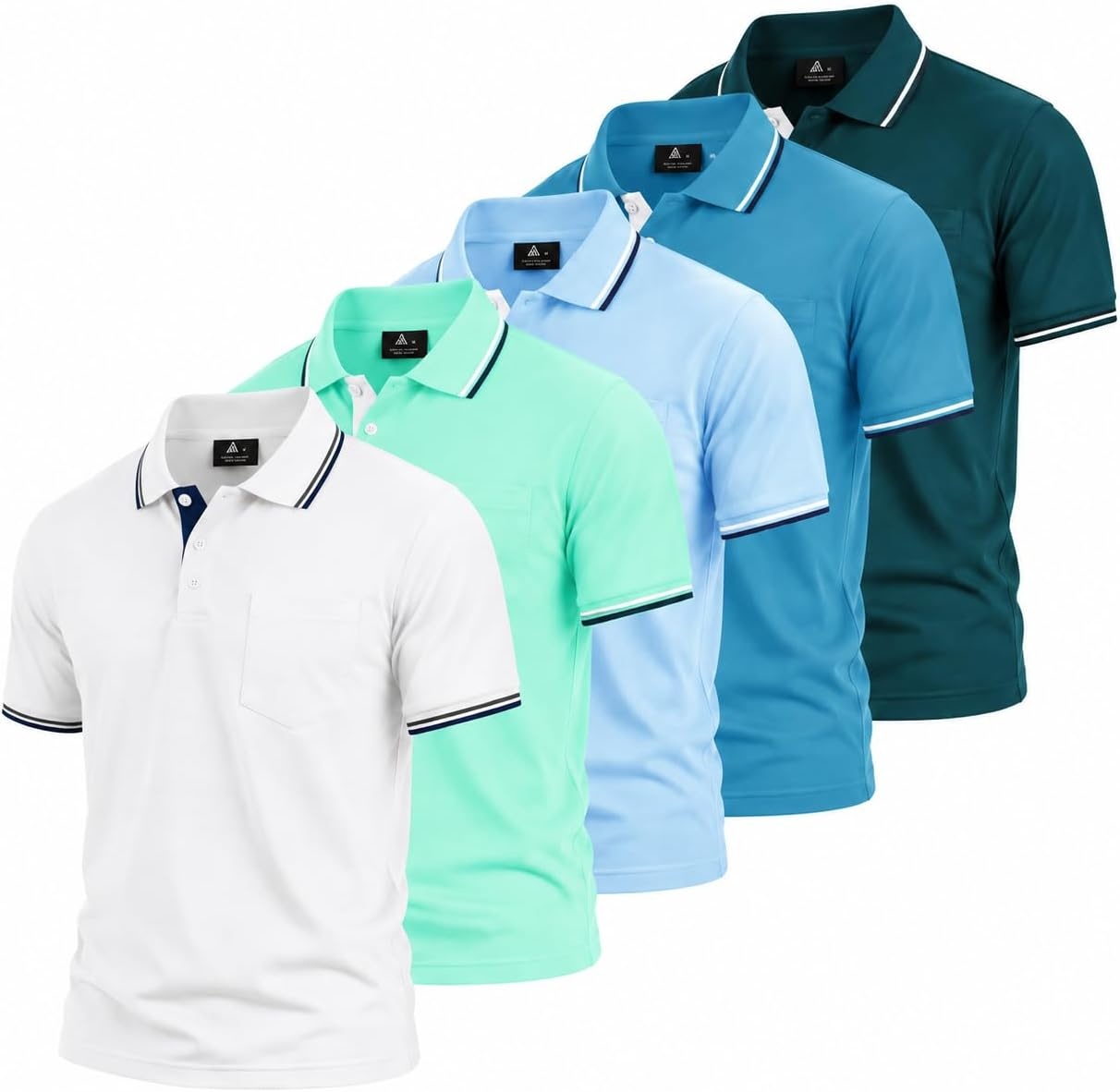 image:imageZITY 5 Pack Men Polo Shirts Short Sleeve Athletic Golf Polos with PocketWhite Emeraldblue Moonblue Bluegreen Darkblue