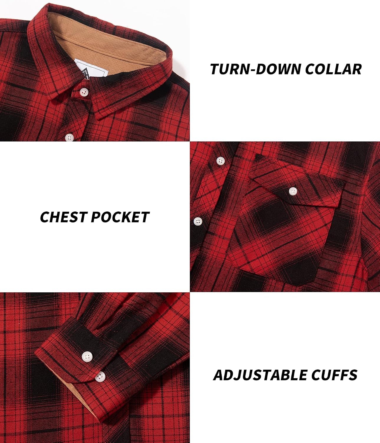 image:imageZITY 5 Pack Mens Flannel Shirt Long Sleeve Button Down Plaid ShirtsBlack Red Griddark Grayorangebluegreen