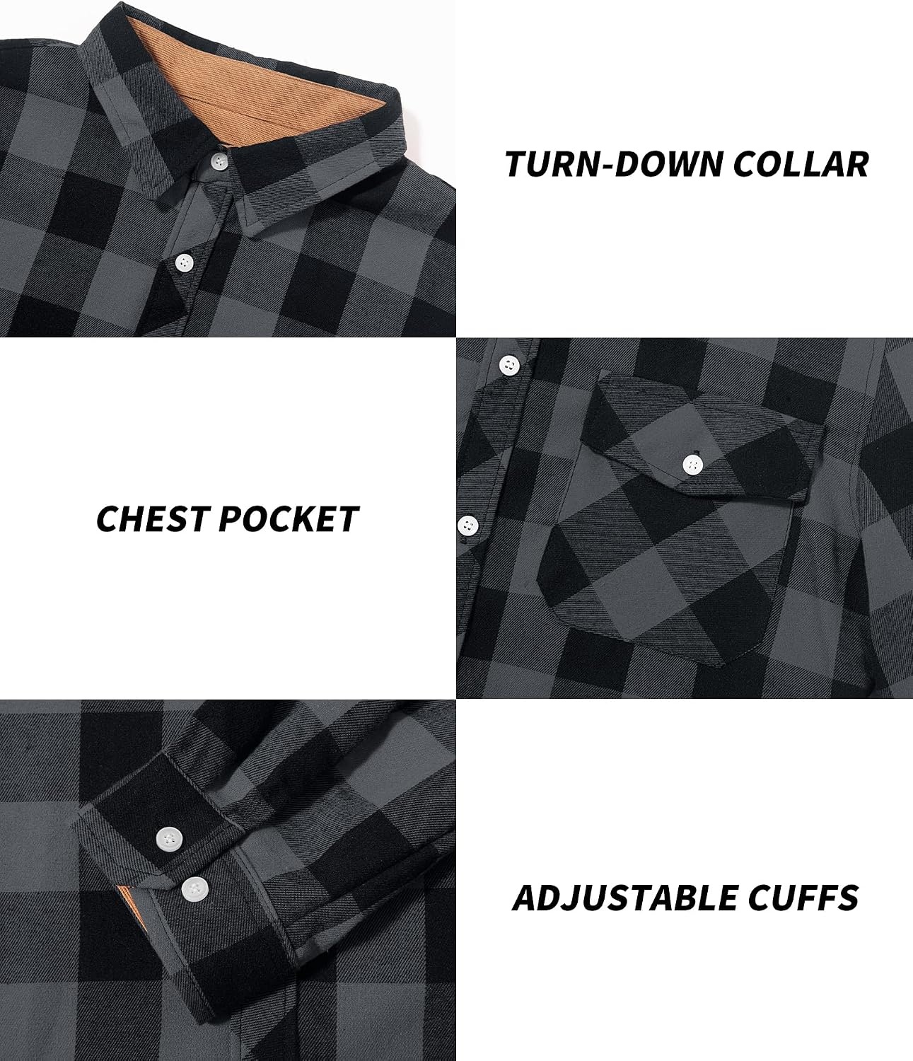 image:imageZITY 5 Pack Mens Flannel Shirt Long Sleeve Button Down Plaid ShirtsDark Blue Beigenavy Blue Yellowgreen Graywhite Blackdark Gray