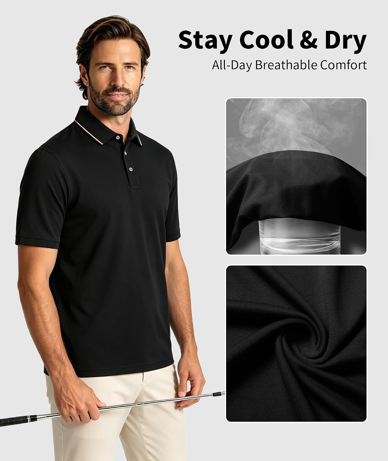 image:imageZITY 5 Pack Mens Polo Shirts Short Sleeve Casual Classic Golf ShirtBlackBlackNavyNavyLight Grey