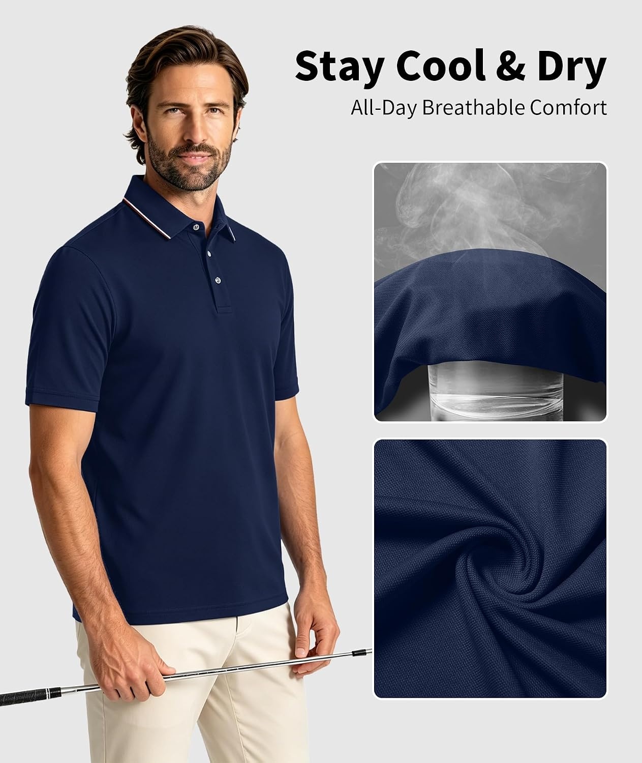 image:imageZITY 5 Pack Mens Polo Shirts Short Sleeve Casual Classic Golf ShirtBlackNavyNavyWhiteLight Grey