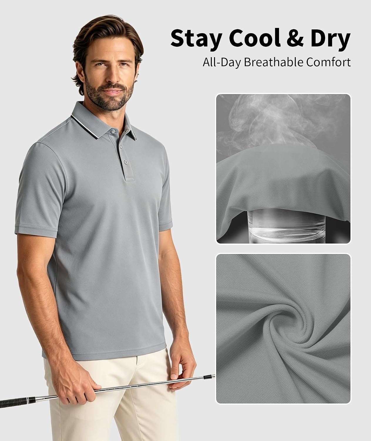 image:imageZITY 5 Pack Mens Polo Shirts Short Sleeve Casual Classic Golf ShirtNavyBlackBlackWhiteLight Grey