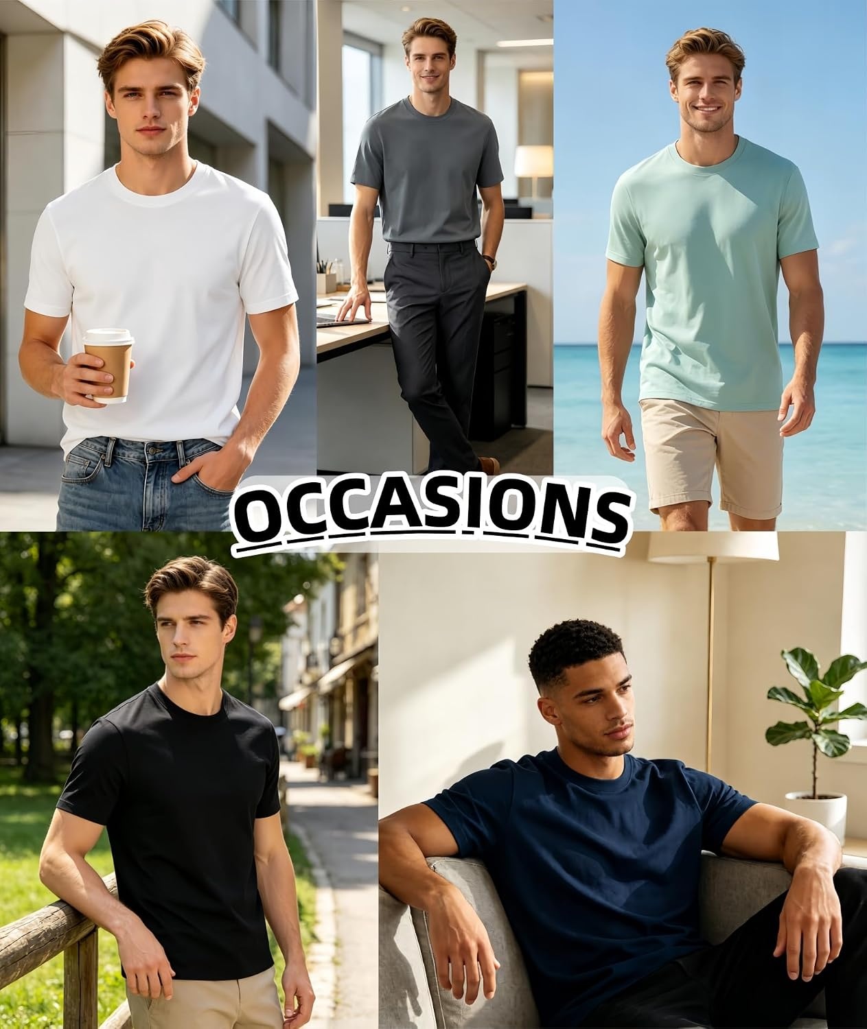 image:imageZITY 5 Pack Mens TShirts Crew Neck Plain Basic T Shirts for Men Short Sleeve Soft Casual Shirts Summer TeesBlack Dark Grey Navy White Haze Blue